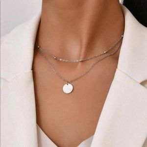 🎉 New Silver Layered Bead & Coin chain Necklace